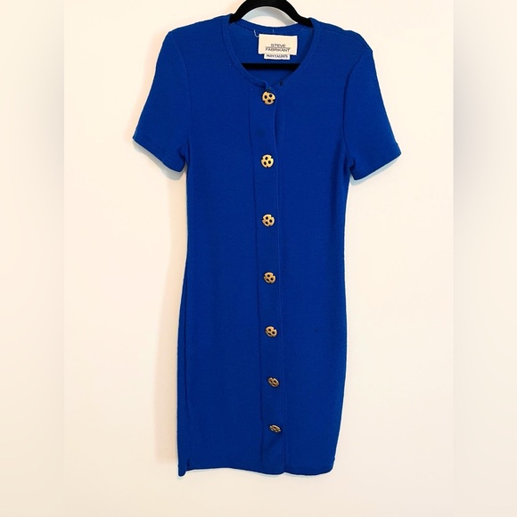 Vintage 1980s Steve fabrikant knit dress with gold buttons - Picture 1 of 8